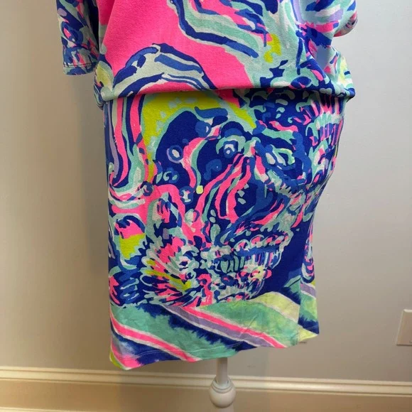 Lilly Pulitzer Lowe Dress M Colorful Print Stretch Preppy Coastal Resortwear - Picture 4 of 14